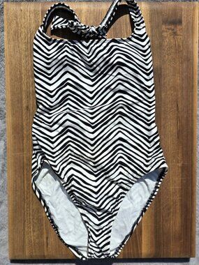Anne Klein One-Piece Swimsuit – Black & White Stripe – Size 8 (NWT)